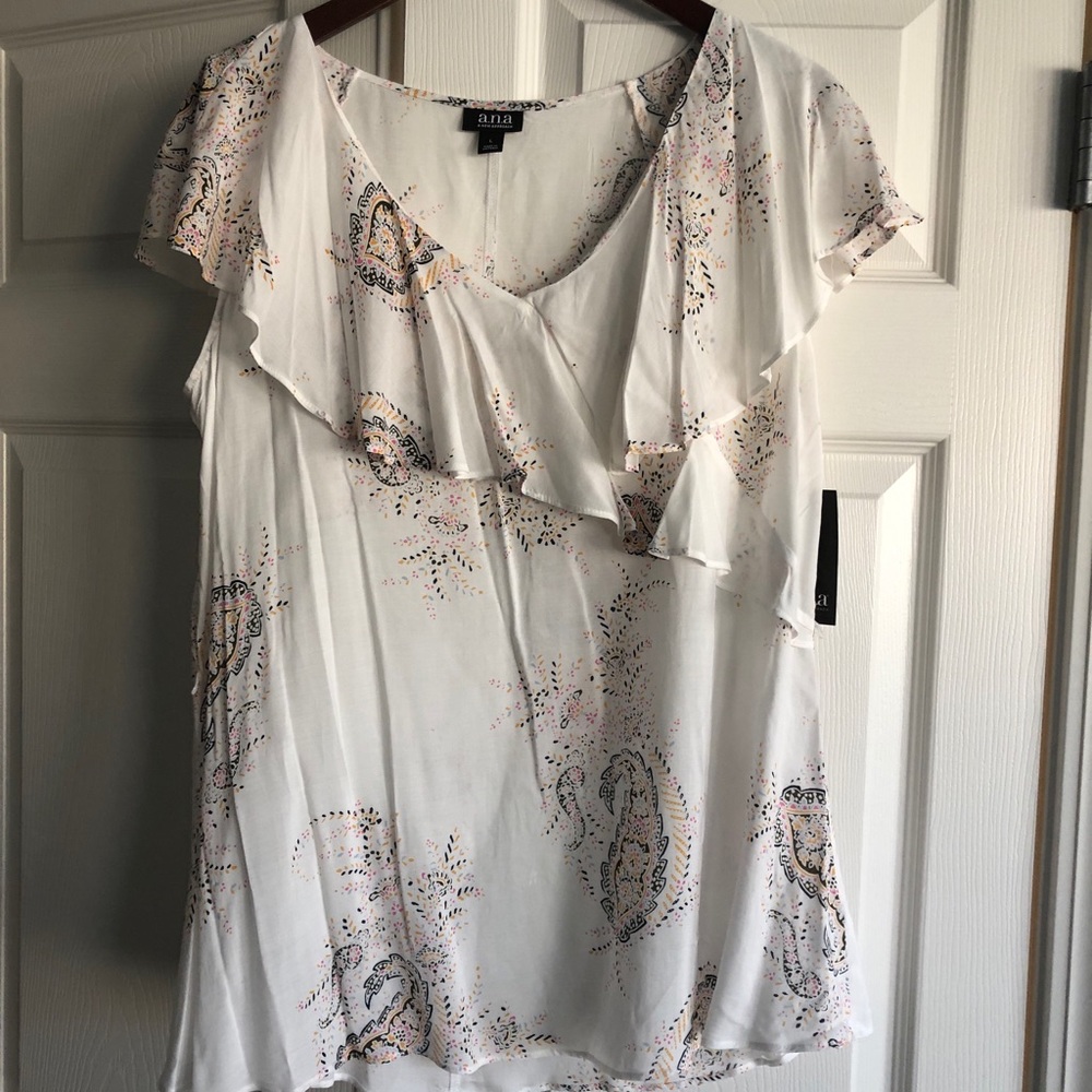 a.n.a Paisley Ruffled Short Sleeve Top